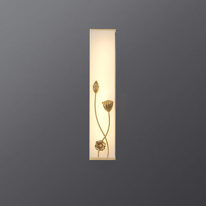 Traditional Chinese Copper Marble Cubic Bamboo Leaf Lotus Flower Ginkgo Biloba LED Wall Sconce Lamp For Bedside