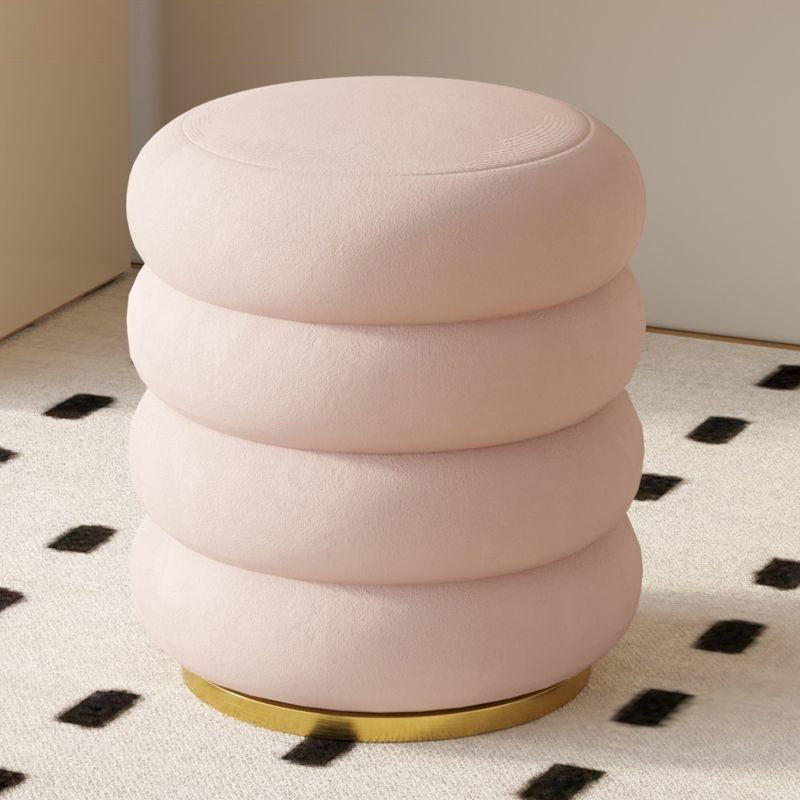Modern Minimalist Cylinder Lambswool Fabric Metal Vanity Stool 1-Storage For Bedroom