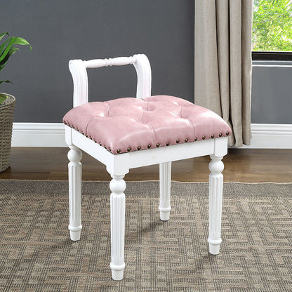 Traditional European Square Tufted Microfiber Leather Upholstered Vanity Stool Low Back For Bedroom