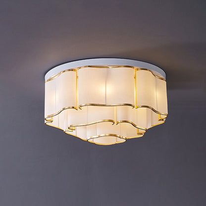 Traditional Chinese Iron Fabric Round Cloud 5/6/7/9/12/13 Light Flush Mount Ceiling Light For Bedroom