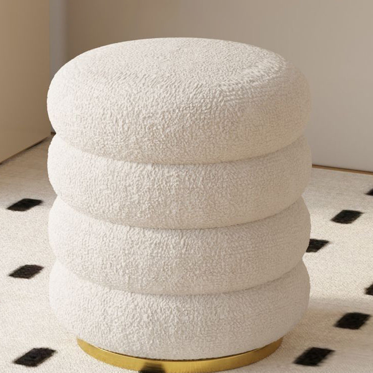 Modern Minimalist Cylinder Lambswool Fabric Metal Vanity Stool 1-Storage For Bedroom