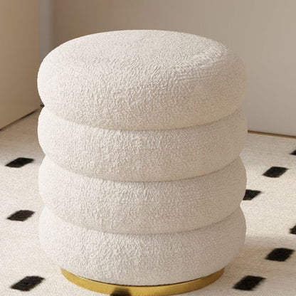 Modern Minimalist Cylinder Lambswool Fabric Metal Vanity Stool 1-Storage For Bedroom
