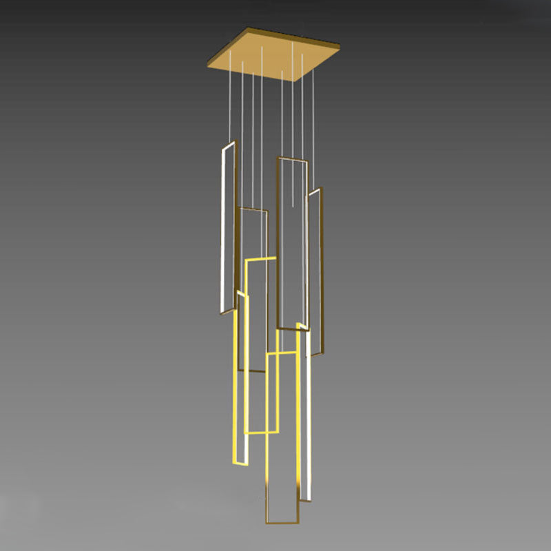 ثريا LED بتصميم عصري بسيط مصنوعة من الحديد والألومنيوم والسيليكا على شكل مربع مستطيل للسقف للسلالم