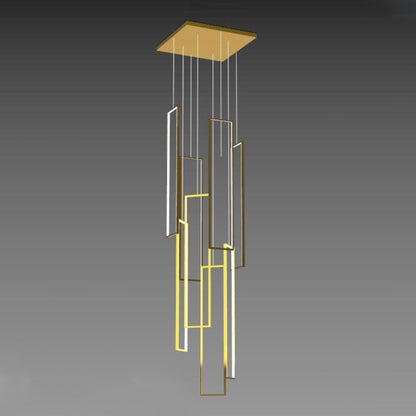 ثريا LED بتصميم عصري بسيط مصنوعة من الحديد والألومنيوم والسيليكا على شكل مربع مستطيل للسقف للسلالم