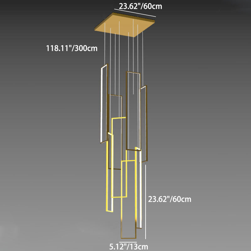 ثريا LED بتصميم عصري بسيط مصنوعة من الحديد والألومنيوم والسيليكا على شكل مربع مستطيل للسقف للسلالم