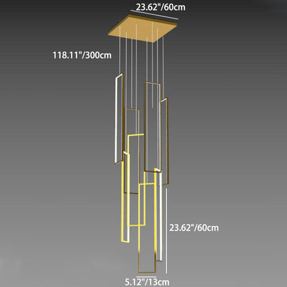 ثريا LED بتصميم عصري بسيط مصنوعة من الحديد والألومنيوم والسيليكا على شكل مربع مستطيل للسقف للسلالم