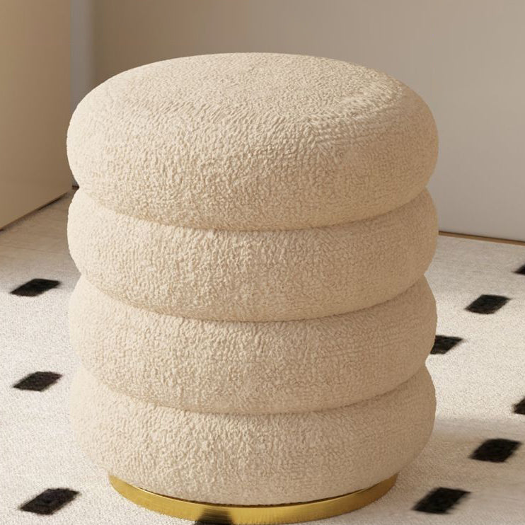 Modern Minimalist Cylinder Lambswool Fabric Metal Vanity Stool 1-Storage For Bedroom