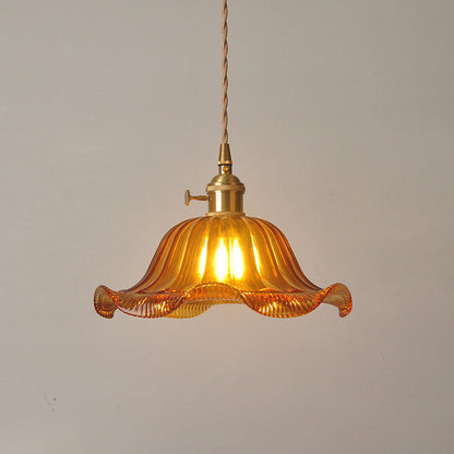 Modern Art Deco Sunflower Lotus Leaf Glass Shade Brass 1-Light Pendant Light For Living Room