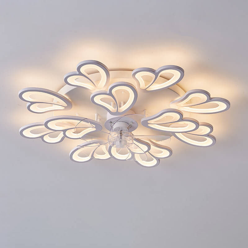 مروحة سقف LED مثبتة على شكل قلب مصنوعة من الحديد والأكريليك والبلاستيك بتصميم إسكندنافي حديث وبسيط 