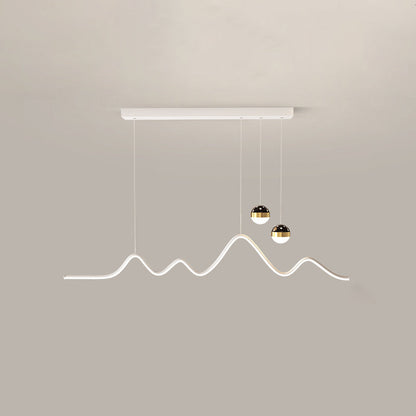 Contemporary Nordic Iron Acrylic Ball Line Wavy LED  Island Light Chandeliers For Dining Room