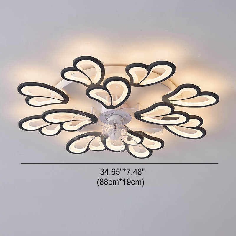 مروحة سقف LED مثبتة على شكل قلب مصنوعة من الحديد والأكريليك والبلاستيك بتصميم إسكندنافي حديث وبسيط 