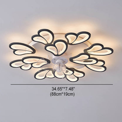مروحة سقف LED مثبتة على شكل قلب مصنوعة من الحديد والأكريليك والبلاستيك بتصميم إسكندنافي حديث وبسيط 