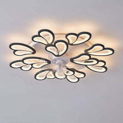 مروحة سقف LED مثبتة على شكل قلب مصنوعة من الحديد والأكريليك والبلاستيك بتصميم إسكندنافي حديث وبسيط 