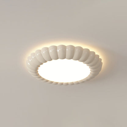 Contemporary Scandinavian Macaron Fiberglass Iron Round LED Flush Mount Ceiling Light For Bedroom
