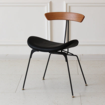 Contemporary Industrial Ant Arch Wood Rebar PU Leather Fabric Sponge Dining Chair Backrest For Dining Room