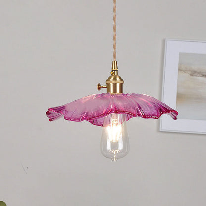 Modern Art Deco Sunflower Lotus Leaf Glass Shade Brass 1-Light Pendant Light For Living Room
