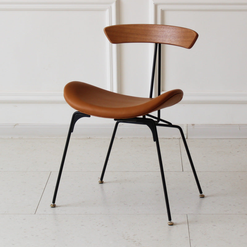 Contemporary Industrial Ant Arch Wood Rebar PU Leather Fabric Sponge Dining Chair Backrest For Dining Room