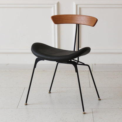 Contemporary Industrial Ant Arch Wood Rebar PU Leather Fabric Sponge Dining Chair Backrest For Dining Room