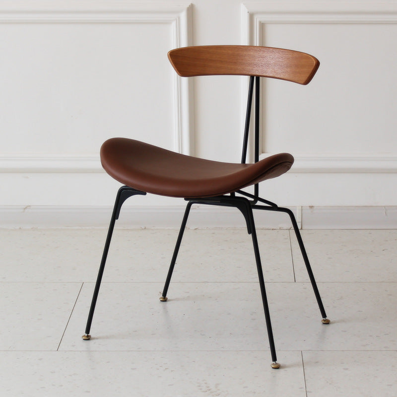 Contemporary Industrial Ant Arch Wood Rebar PU Leather Fabric Sponge Dining Chair Backrest For Dining Room