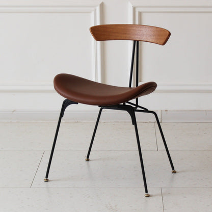 Contemporary Industrial Ant Arch Wood Rebar PU Leather Fabric Sponge Dining Chair Backrest For Dining Room