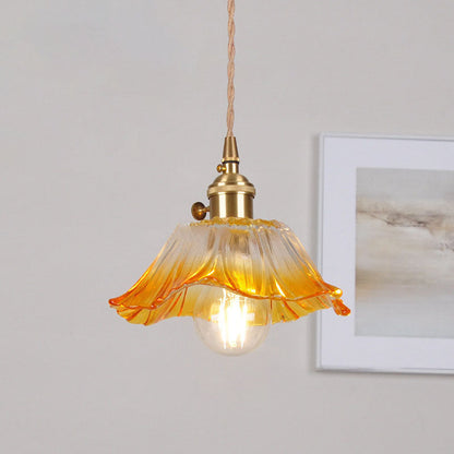 Modern Art Deco Sunflower Lotus Leaf Glass Shade Brass 1-Light Pendant Light For Living Room