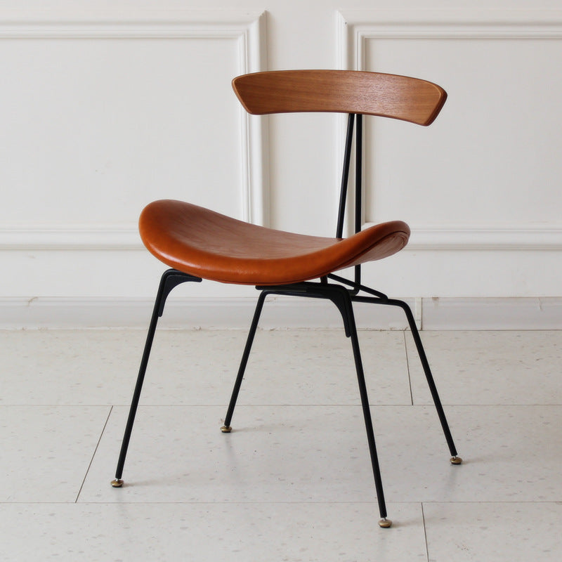 Contemporary Industrial Ant Arch Wood Rebar PU Leather Fabric Sponge Dining Chair Backrest For Dining Room