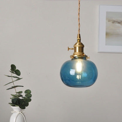 Traditional Vintage Water-ripple Glass Geometric Polygon Shade Brass 1-Light Pendant Light For Living Room