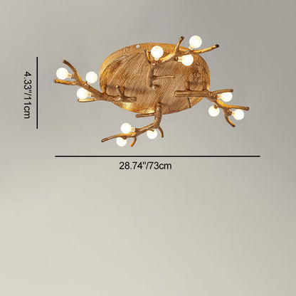 Contemporary Scandinavian Polymer Tree Branch Texture Glass Ball Shade 9/12/15-Light Semi-Flush Mount Ceiling Light For Living Room