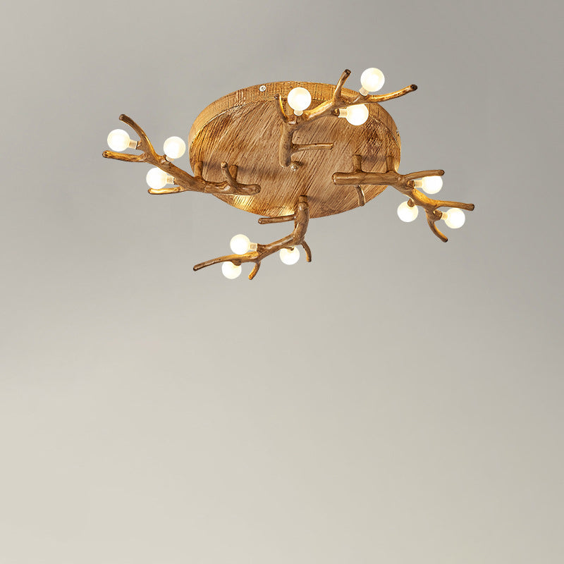 Contemporary Scandinavian Polymer Tree Branch Texture Glass Ball Shade 9/12/15-Light Semi-Flush Mount Ceiling Light For Living Room