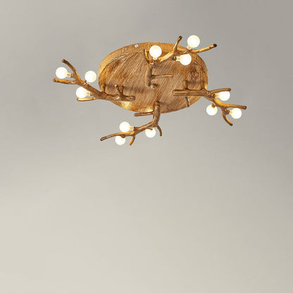 Contemporary Scandinavian Polymer Tree Branch Texture Glass Ball Shade 9/12/15-Light Semi-Flush Mount Ceiling Light For Living Room