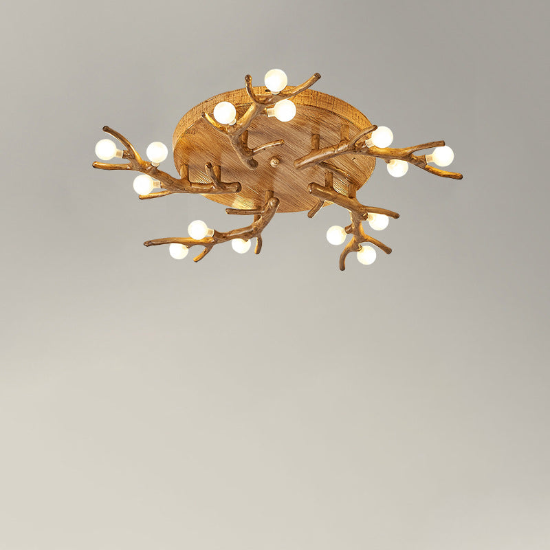 Contemporary Scandinavian Polymer Tree Branch Texture Glass Ball Shade 9/12/15-Light Semi-Flush Mount Ceiling Light For Living Room