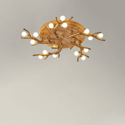 Contemporary Scandinavian Polymer Tree Branch Texture Glass Ball Shade 9/12/15-Light Semi-Flush Mount Ceiling Light For Living Room
