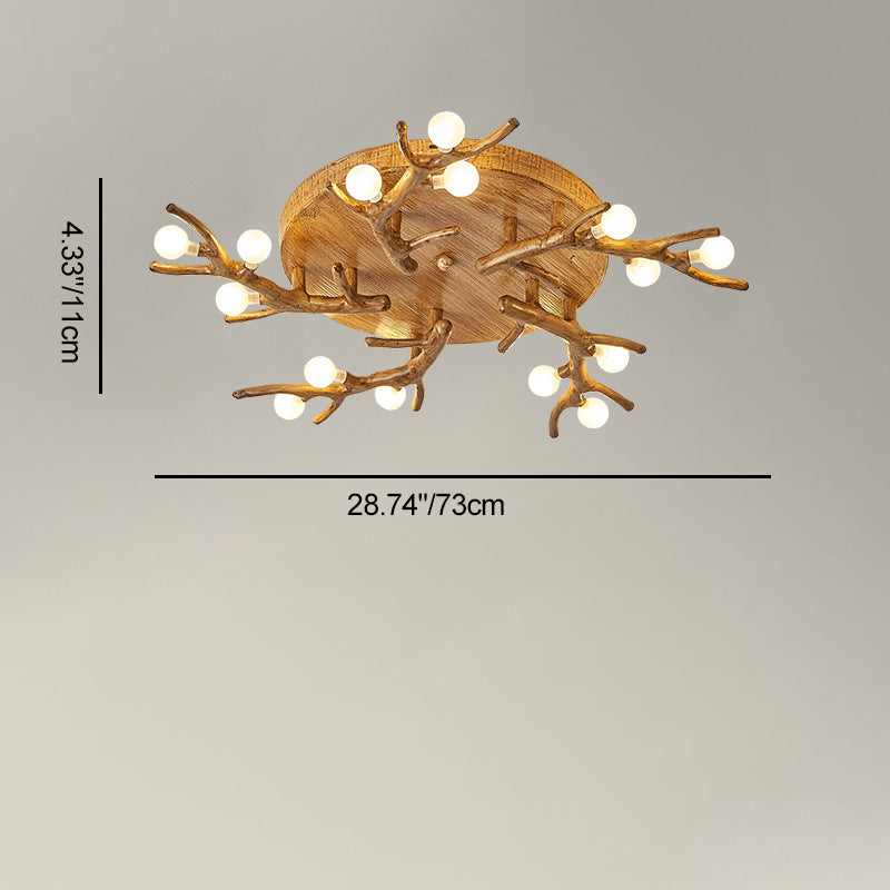 Contemporary Scandinavian Polymer Tree Branch Texture Glass Ball Shade 9/12/15-Light Semi-Flush Mount Ceiling Light For Living Room