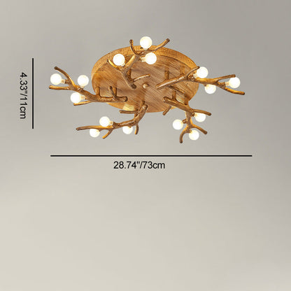 Contemporary Scandinavian Polymer Tree Branch Texture Glass Ball Shade 9/12/15-Light Semi-Flush Mount Ceiling Light For Living Room
