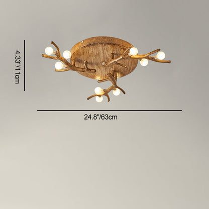 Contemporary Scandinavian Polymer Tree Branch Texture Glass Ball Shade 9/12/15-Light Semi-Flush Mount Ceiling Light For Living Room