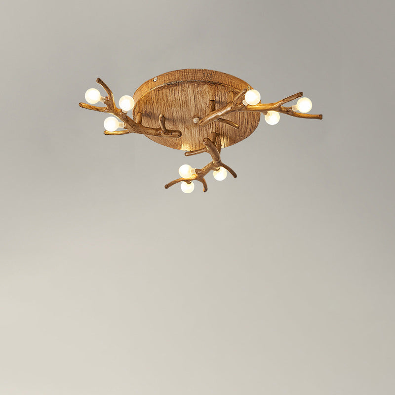 Contemporary Scandinavian Polymer Tree Branch Texture Glass Ball Shade 9/12/15-Light Semi-Flush Mount Ceiling Light For Living Room