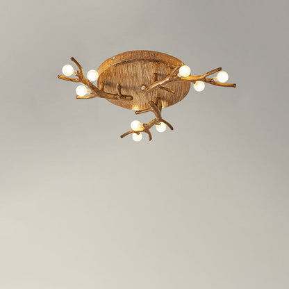 Contemporary Scandinavian Polymer Tree Branch Texture Glass Ball Shade 9/12/15-Light Semi-Flush Mount Ceiling Light For Living Room