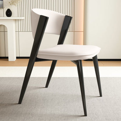 Modern Minimalist Curved Rectangular Microfiber Leather Carbon Steel Dining Chair Backrest Armless For Dining Room