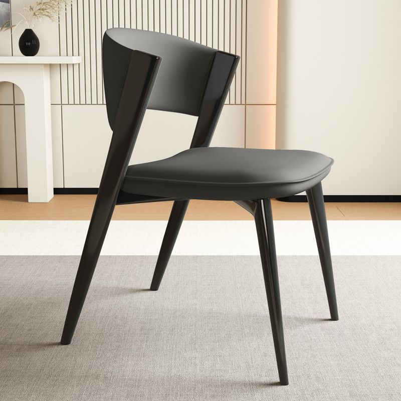 Modern Minimalist Curved Rectangular Microfiber Leather Carbon Steel Dining Chair Backrest Armless For Dining Room