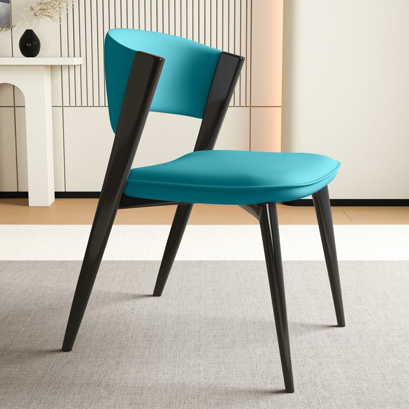 Modern Minimalist Curved Rectangular Microfiber Leather Carbon Steel Dining Chair Backrest Armless For Dining Room