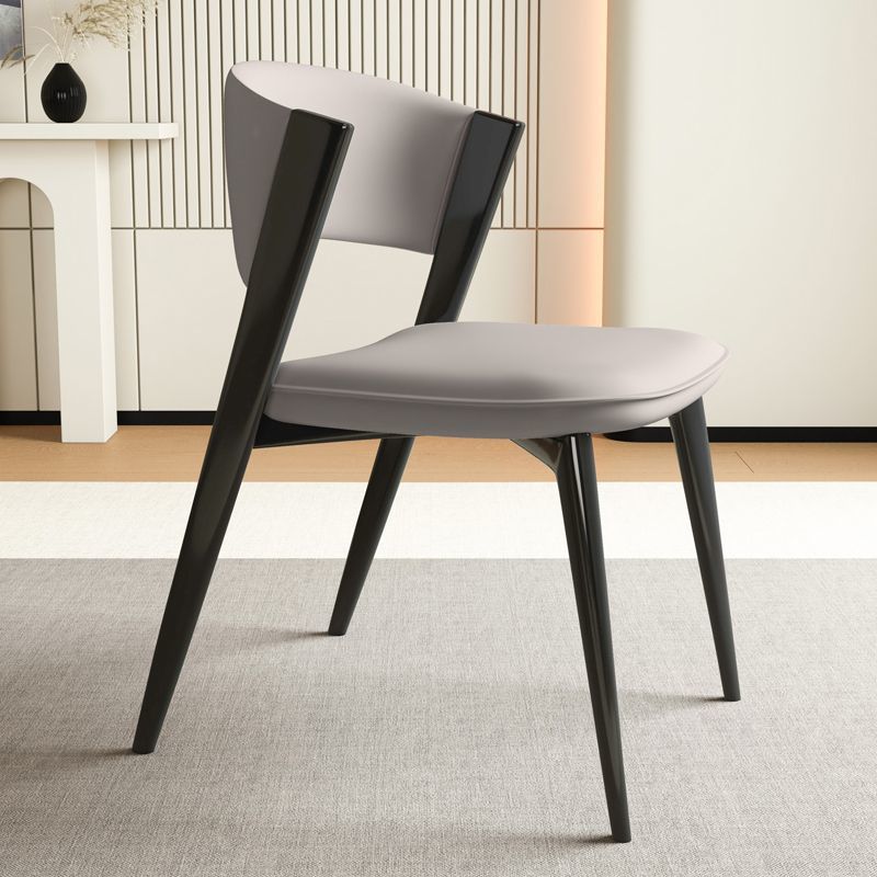Modern Minimalist Curved Rectangular Microfiber Leather Carbon Steel Dining Chair Backrest Armless For Dining Room