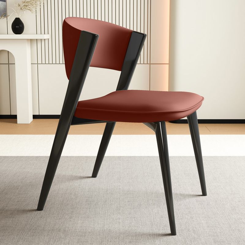 Modern Minimalist Curved Rectangular Microfiber Leather Carbon Steel Dining Chair Backrest Armless For Dining Room