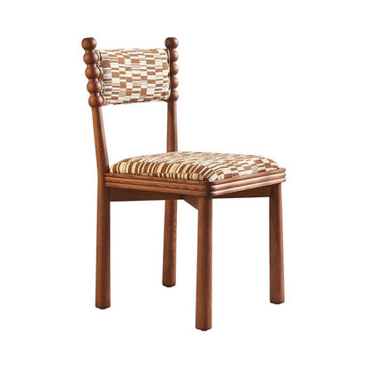 Traditional French Rectangular Chenille Yarn Solid Wood Dining Chair Backrest Armless For Dining Room