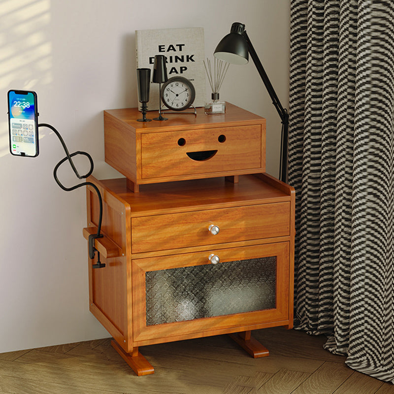 Contemporary Creative Rectangular Medium Density Fiberboard Acrylic Solid Wood Nightstand 1-Drawer For Bedroom