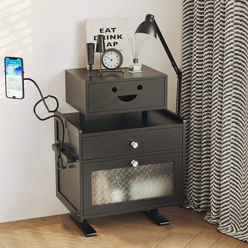 Contemporary Creative Rectangular Medium Density Fiberboard Acrylic Solid Wood Nightstand 1-Drawer For Bedroom