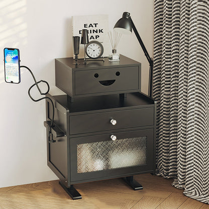 Contemporary Creative Rectangular Medium Density Fiberboard Acrylic Solid Wood Nightstand 1-Drawer For Bedroom