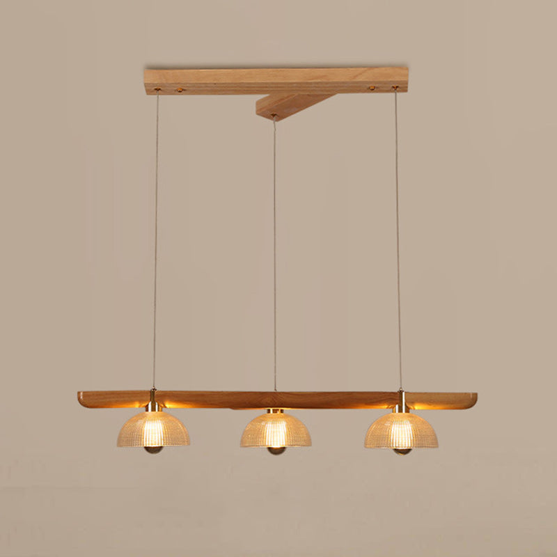Traditional Japanese Semicircle Solid Wood Glass 3 - Light Chandelier For Dining Room