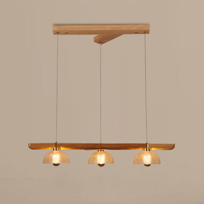 Traditional Japanese Semicircle Solid Wood Glass 3 - Light Chandelier For Dining Room