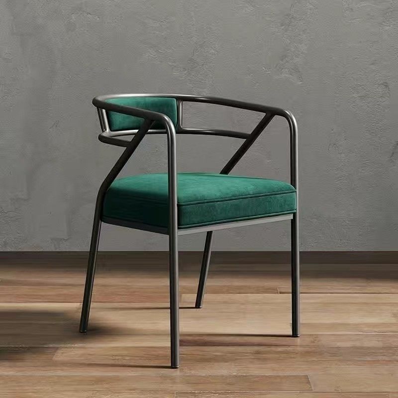 Contemporary Industrial Square Upholstered Suede Fabric PU Leather Iron Dining Chair Curved Backrest Armrest for Dining Room