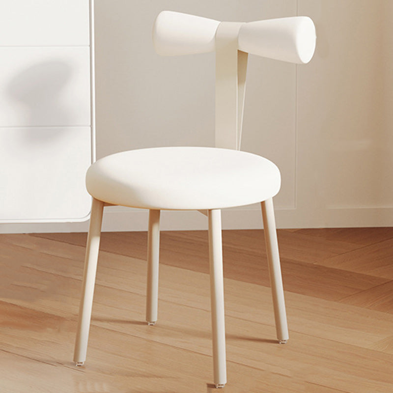 Modern Art Deco Cream Candy Round Fabric Iron Vanity Stool Backrest Armless For Bedroom